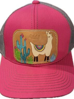 McIntire Saddlery Pink Snapback hat with leather embossed Llama Patch